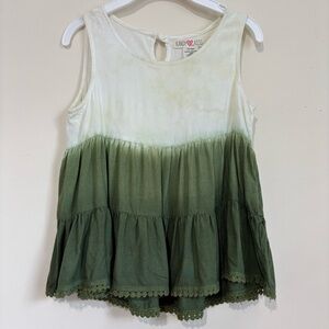 Kandy Kiss Girls' Boho Pom Pom Dip Dye Green white Swing Tank Top